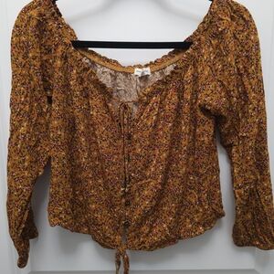 Mason Mustard Floral Peasant Blouse with Drawstring